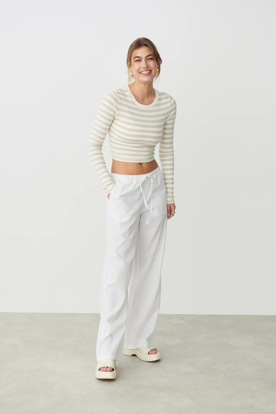 Linen blend trousers - Wit - Dame - Gina Tricot | Gina Tricot FI