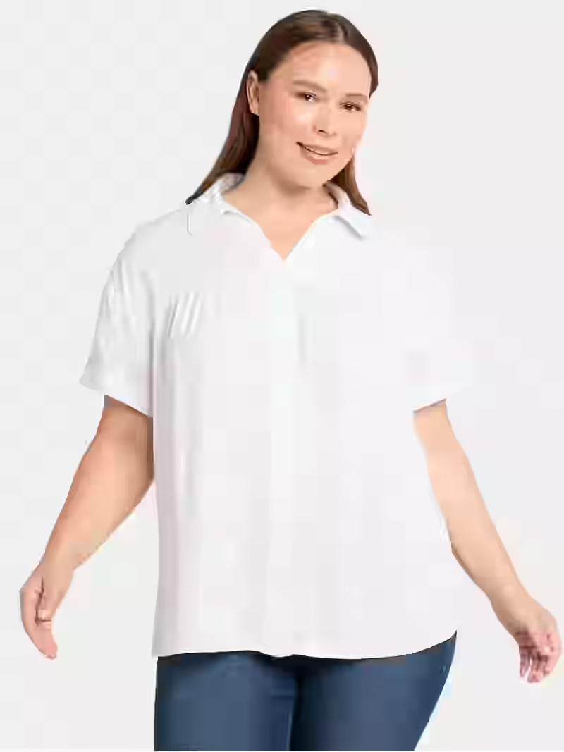 Terra & Sky Women's Plus Size Camp Shirt with Short Sleeves, Sizes, 0X-4X | Walmart (US)