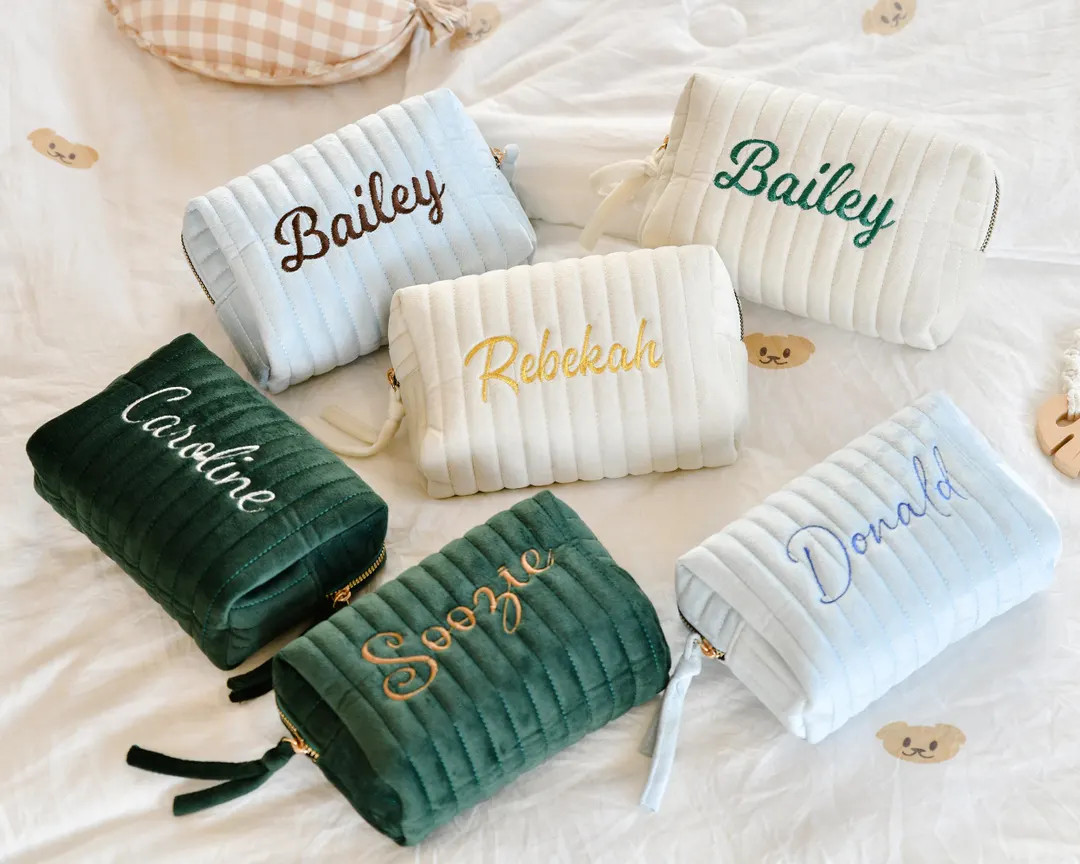 Personalized Velvet Makeup Bag,custom Bridesmaid Gift,monogram Embroidered Cosmetic Bag,travel To... | Etsy (US)