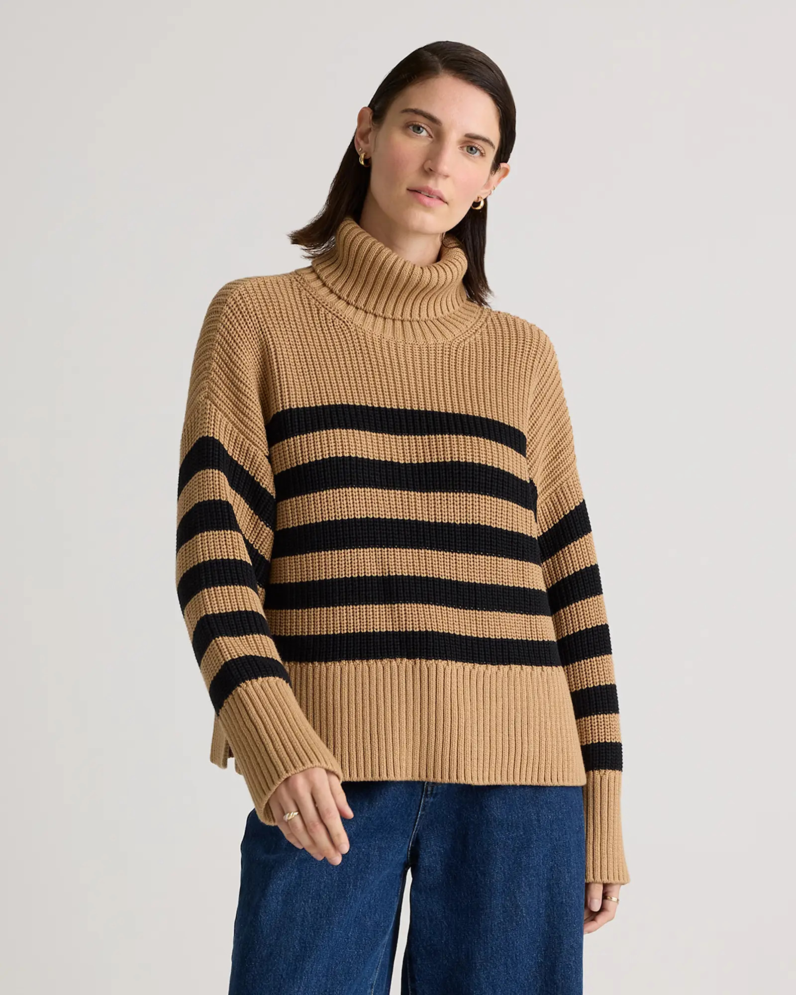 100% Organic Cotton Split Hem Turtleneck Sweater | Quince