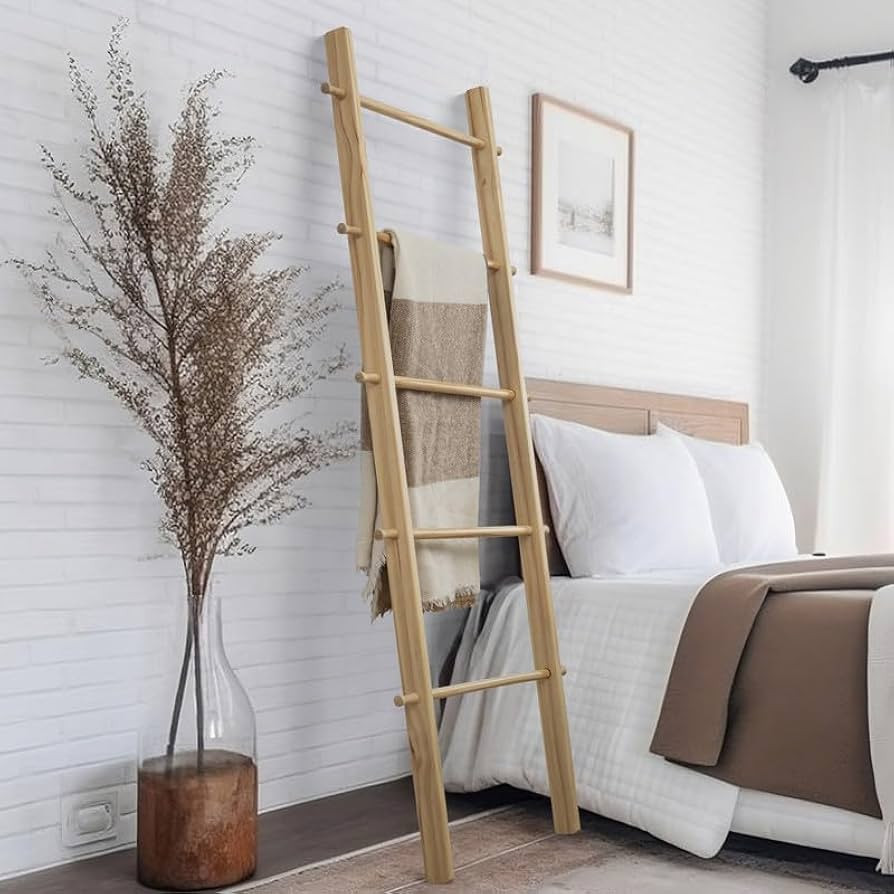 5 Ft Wooden Blanket Ladder Farmhouse - Quilt Ladder for Bedroom - Wood Ladder Decor - Decorative ... | Amazon (US)