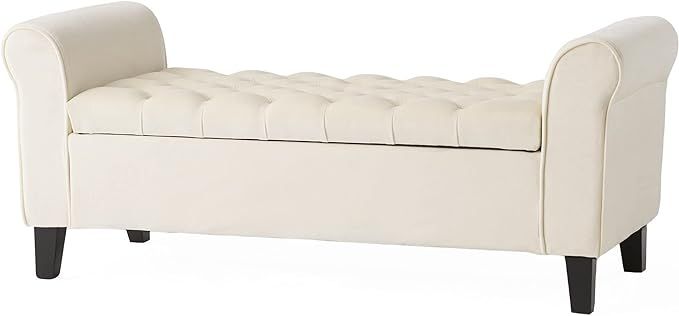 Christopher Knight Home Keiko Velvet Armed Storage Bench, Ivory | Amazon (US)