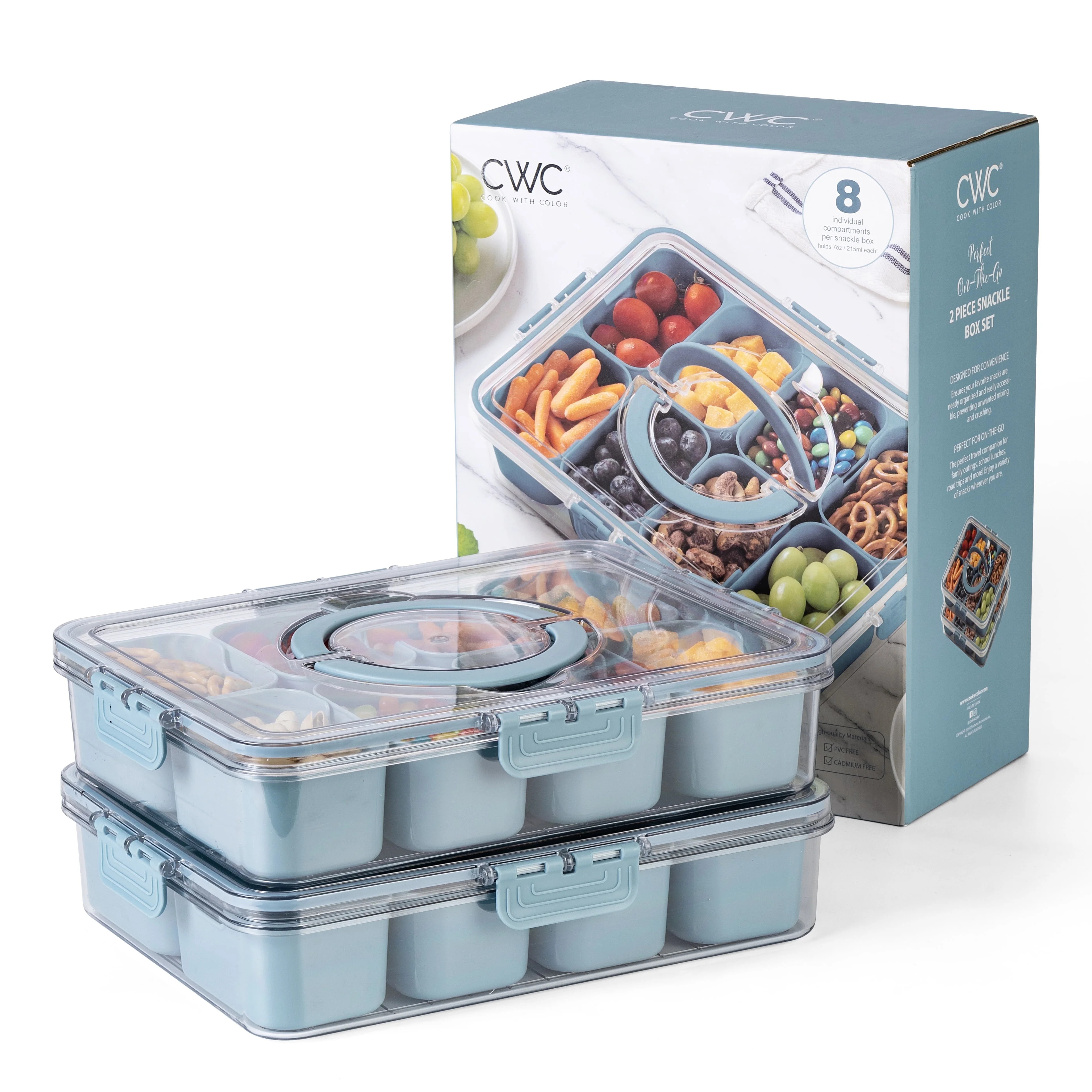 COOK WITH COLOR 8-Compartment Snackle Box Container Divided Serving Tray with Lid, Blue, 2-Pack -... | Walmart (US)