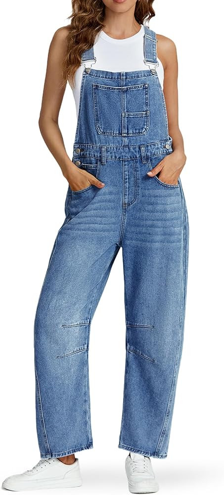 Ladyful Women's Denim Overall Casual Straight Wide Leg Bib Jeans Overall Adjustable Straps Denim ... | Amazon (US)