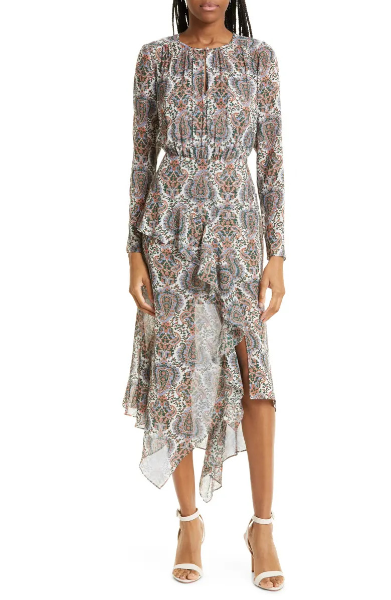 Veronica Beard Sazan Long Sleeve Handkerchief Hem Paisley Dress | Nordstrom | Nordstrom