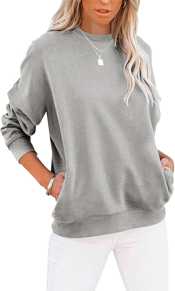 TICTICMIMI Women's Casual Long Sleeve Color Block/Solid Tops Crewneck Sweatshirts Cute Loose Fit ... | Amazon (US)