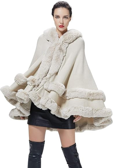 BEAUTELICATE Kunstpelz Umhang Poncho Damen Stola Braut Cape Mit Kapuze Für Winter Hochzeit Abend... | Amazon (DE)