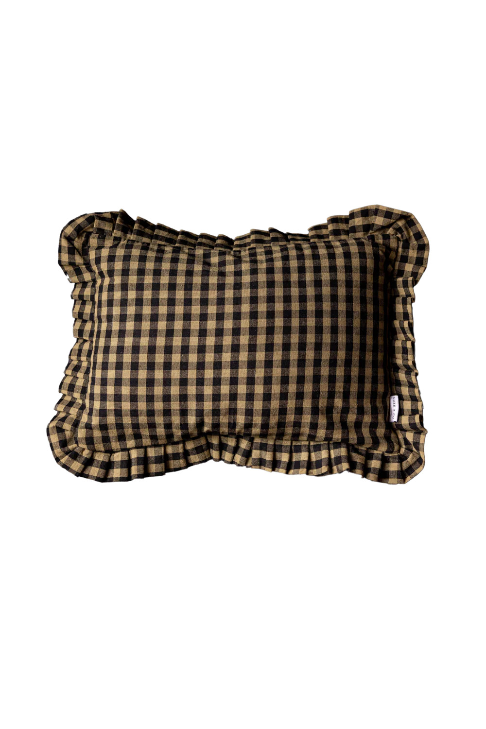 Ruffle Lumbar Pillow Shame Olive Green Gingham | Luxe B Co