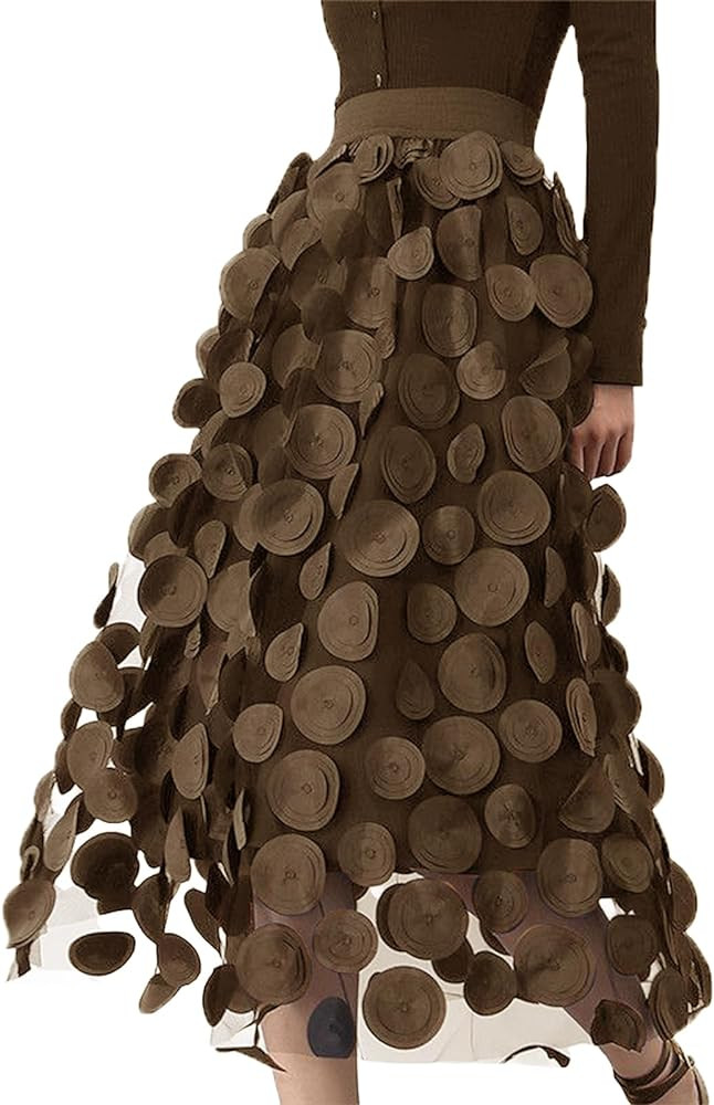 Women Tulle Midi Skirt High Elastic Waist 3D Polka Dot Mesh Skirt A-Line Layered Bubble Skirt Gra... | Amazon (US)