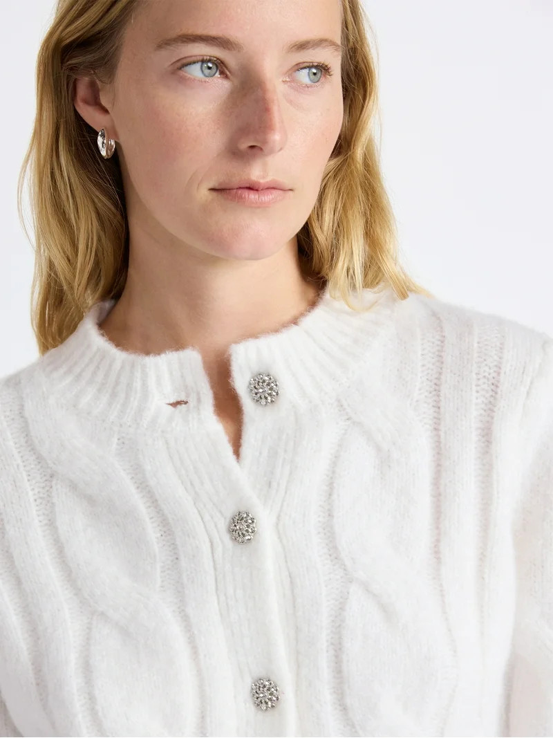 Free Assembly Women's and Women's Plus Cable Cardigan with Short Puff Sleeves, Sizes XS-4X | Walmart (US)