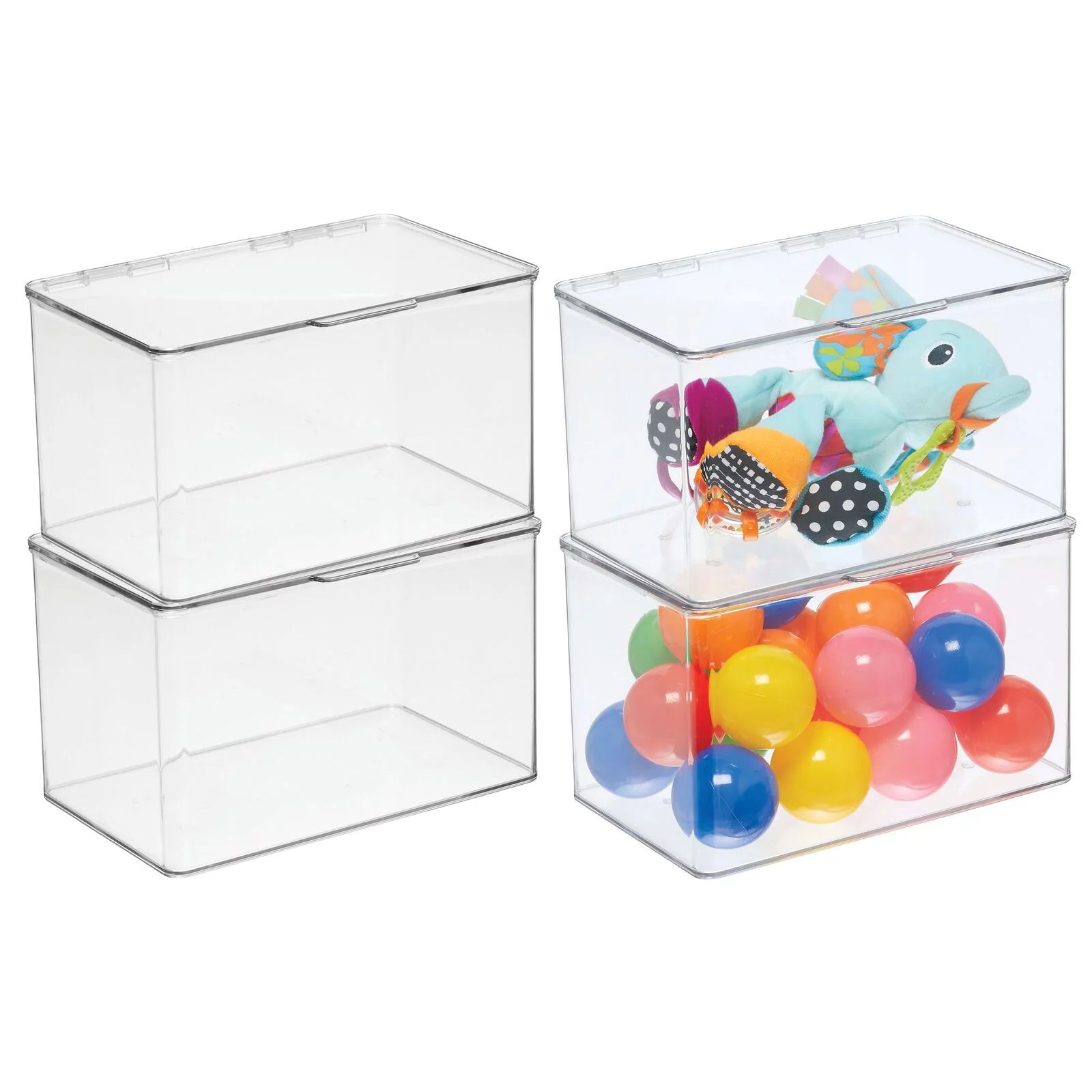 mDesign Plastic Playroom/Gaming Storage Organizer Box, Hinge Lid, 4 Pack, Clear | Walmart (US)