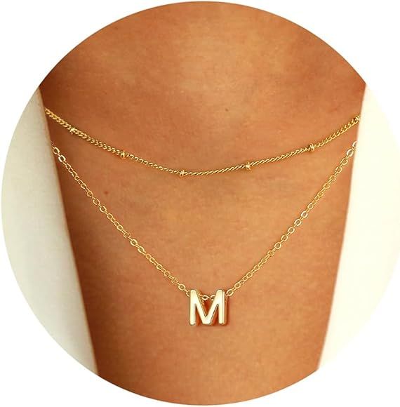 IEFWELL Layered Initial Necklaces for Women Girls, Dainty 14K Gold Plated Letter Necklace Cute Ch... | Amazon (US)