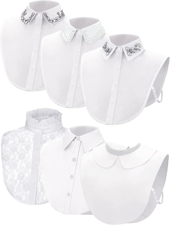 Giegxin 6 Pieces Fake Collar Detachable Dicky Collar for Women Winter Rhinestone False Collar Pea... | Amazon (US)