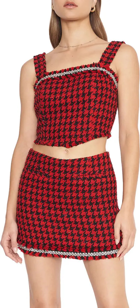 4SI3NNA Abria Crystal Embellished Houndstooth Tweed Crop Top | Nordstrom | Nordstrom