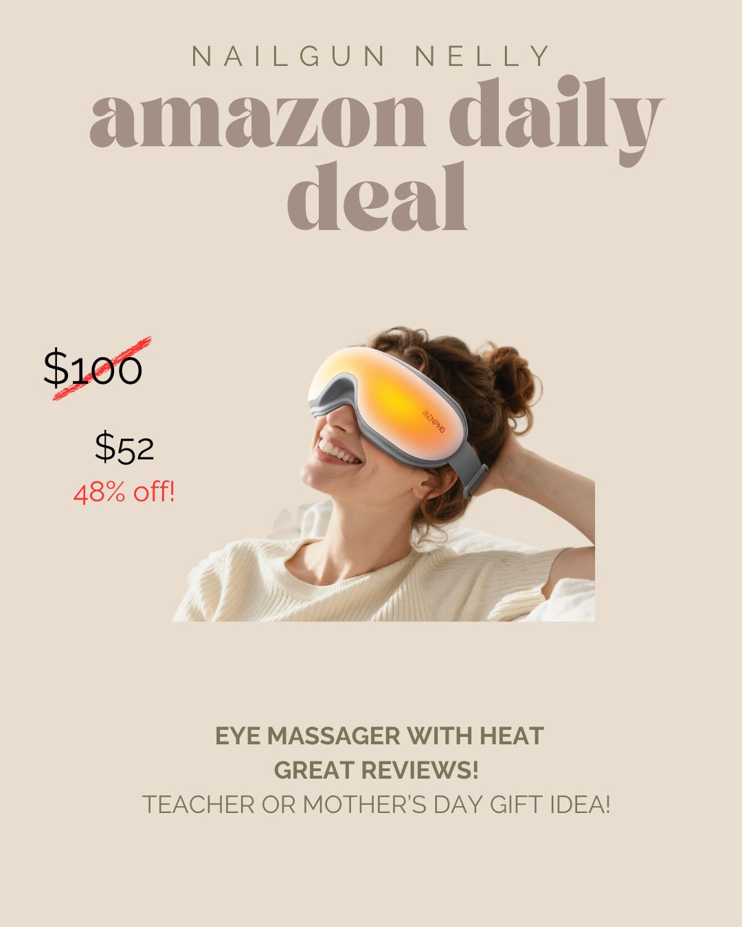 Amazon Daily Deal! 

 Eye Massager with Heat, Great Reviews!
Teacher or Mother’s Day Gift Idea! 

 #LTKGiftGuide #LTKSeasonal #LTKSaleAlert