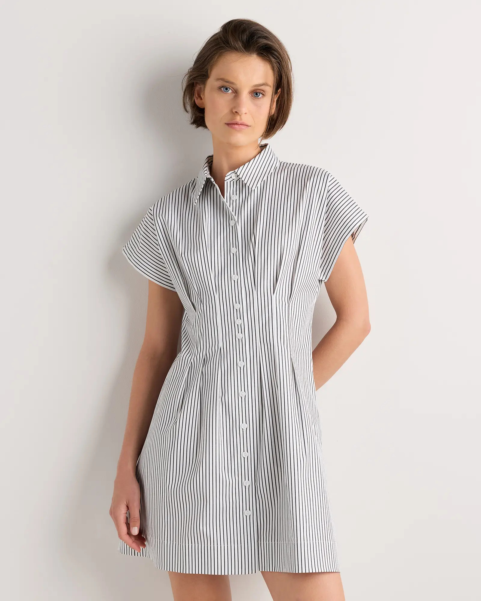 Stretch Twill Pleated Mini Shirt Dress | Quince