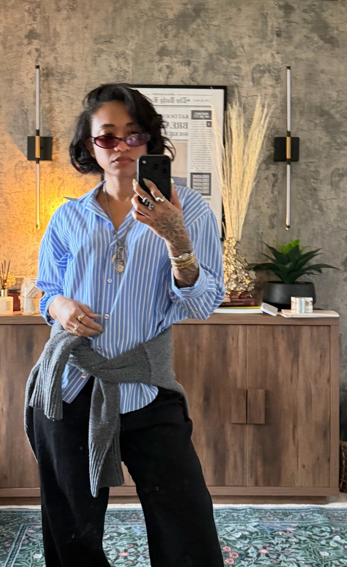 Comfy work fit. Original top and pants are from Zara. Shoes Steve Madden, sunglasses from Amazon. Necklace from Zara. All other jewelry is either vintage, passed down, or from a small businesses 🖤

#LTKootd #LTKWorkwear #LTKdayinmylife