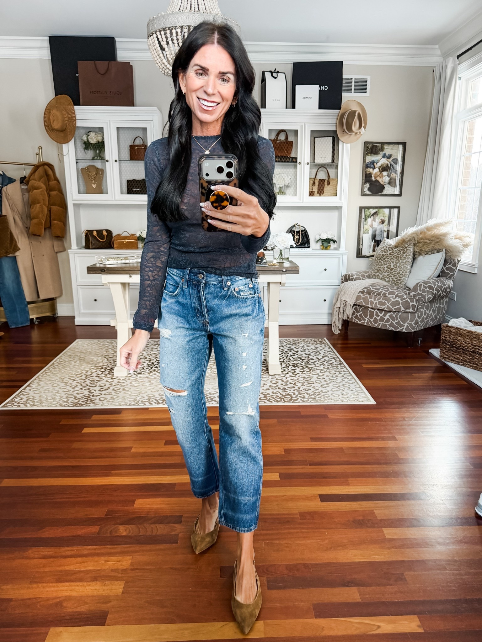 Love this lace top and boyfriend jeans 
Small top
0 denim they run big 

#LTKootd #LTKSeasonal #LTKmomlife