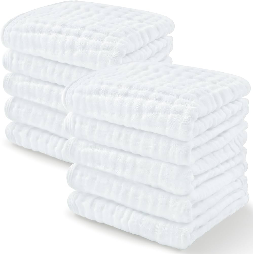 Baby Washcloths, Muslin Cotton Towels, Large 10”x10” Wash Cloths Soft on Sensitive Skin, Abso... | Amazon (US)