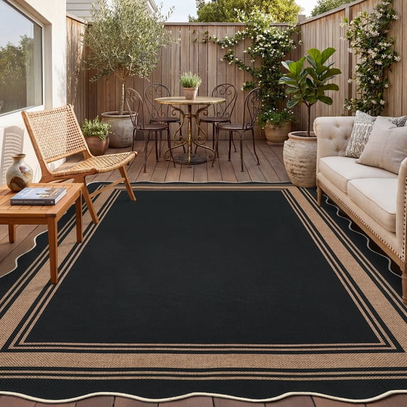 Nanan Scalloped Area Rug 5'x7' Edge Jute Rug, Washable Non Slip Low Pile Indoor Outdoor Rug Farmh... | Walmart (US)