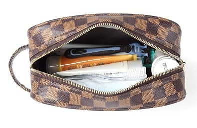 Daisy Rose Luxury Checkered Make Up Bag | PU Vegan Leather Cosmetic toiletry Travel bag | Amazon (US)