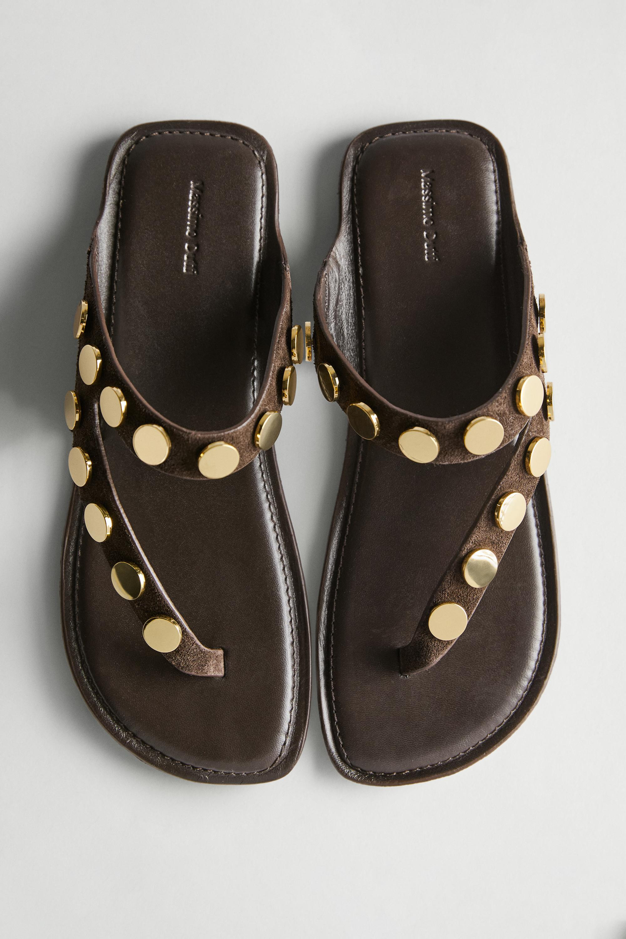 Split leather sandals with studs | Massimo Dutti UK