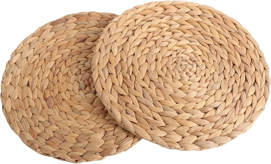 kilofly Natural Water Hyacinth Weave Placemat Round Braided Rattan Tablemats 11.8 inch x 2pc | Amazon (US)