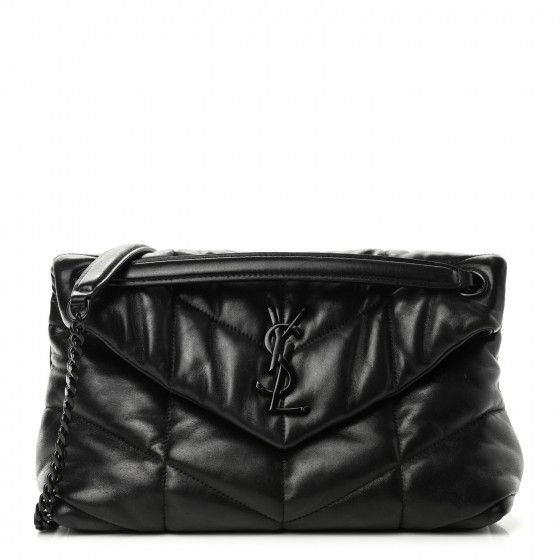 SAINT LAURENT Lambskin Quilted Small Loulou Puffer Monogram Chain Satchel Black | Fashionphile