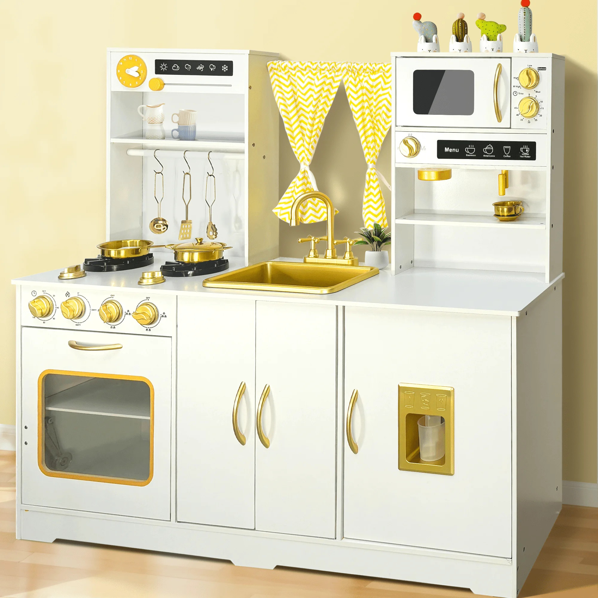 iYofe Wooden Pretend Play Kitchen Set for Toddler, Extra-Large Interactive Toy Kitchen w/Real Sou... | Walmart (US)