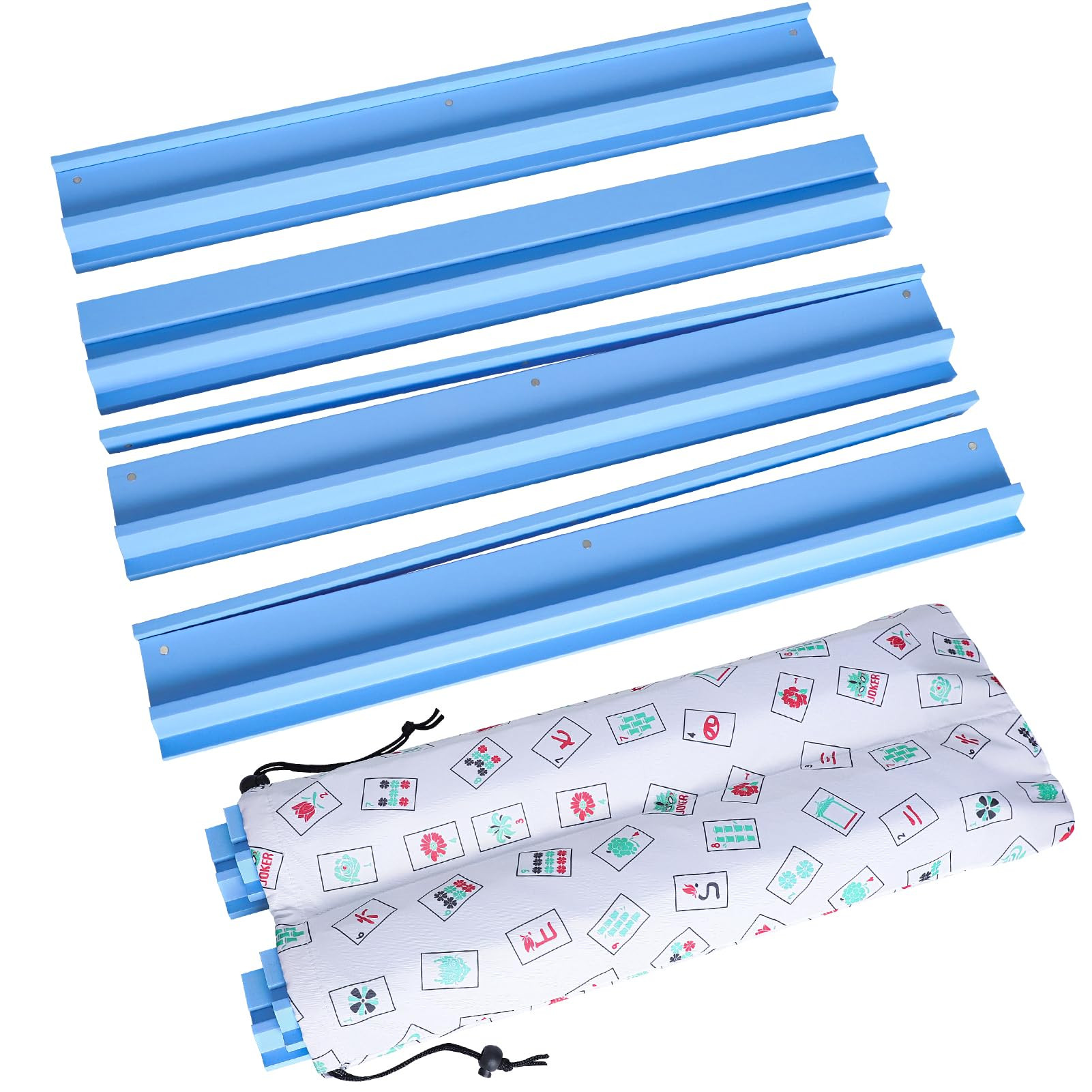 Mahjong Racks with Pushers, Blue Wooden American Mahjong Tile Pushers and Racks Set of 4, with Wh... | Amazon (US)