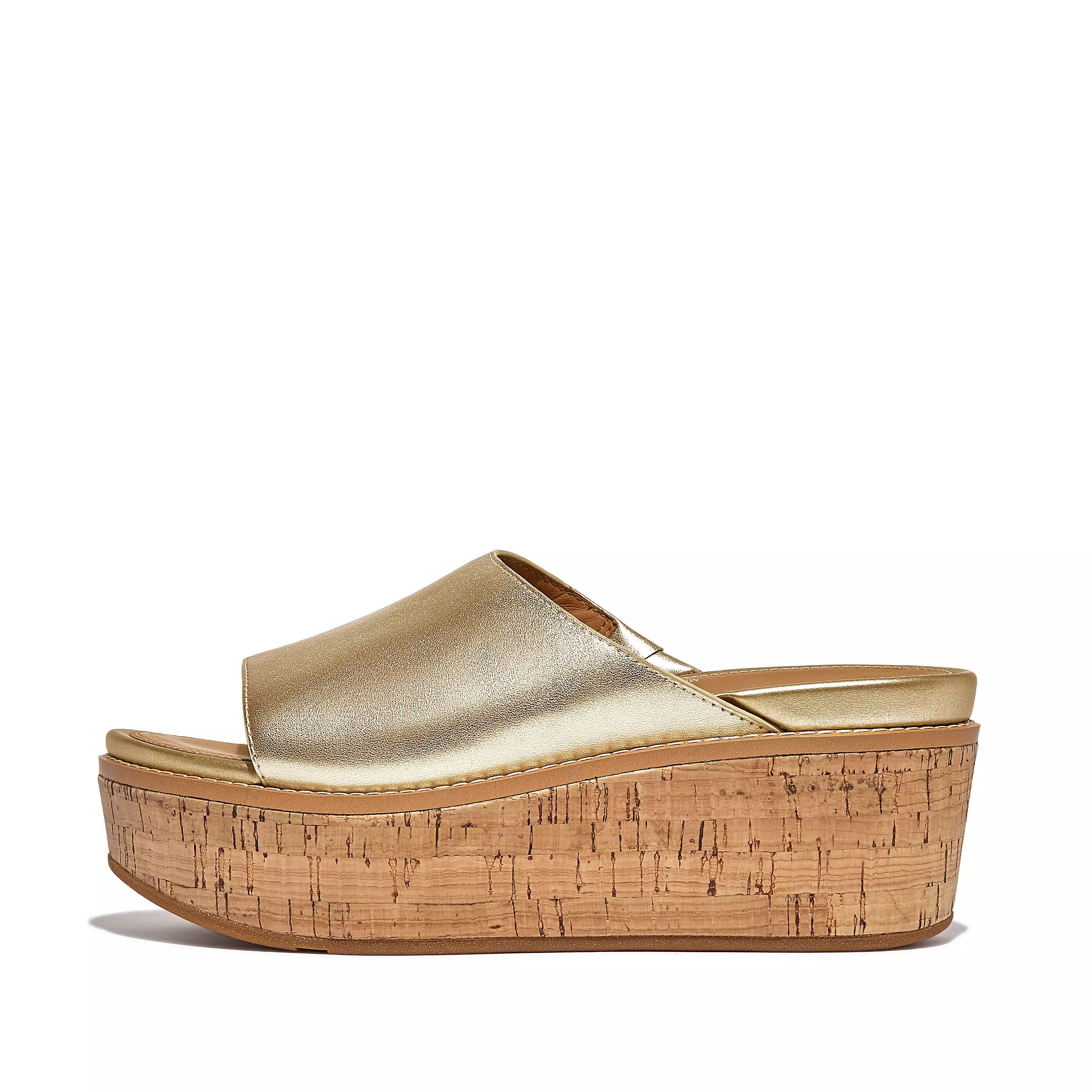 ELOISE Cork-Wrap Metallic-Leather Wedge Slides | FitFlop (US)