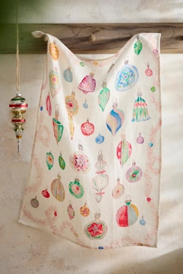 Vintage Ornaments Linen Dish Towel | Anthropologie (US)