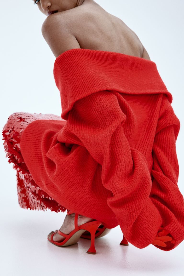 Rib-knit off-the-shoulder jumper - Red - Ladies | H&M GB | H&M (UK, MY, IN, SG, PH, TW, HK)
