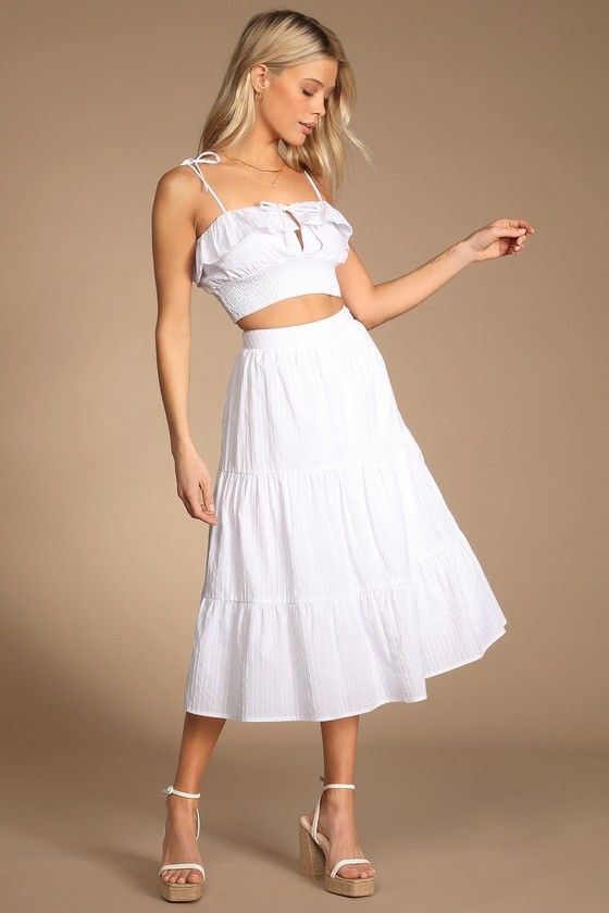 White Tie-Strap Two-Piece Midi Dress White Dress Dresses Spring Dress Spring Outfits Pastel | Lulus (US)