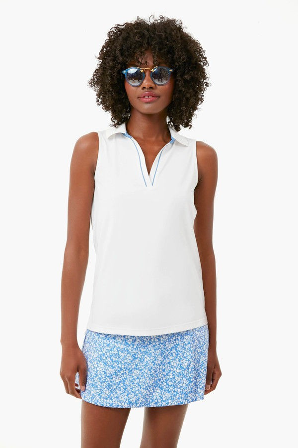 White and Blue Sleeveless Polo | Tuckernuck (US)