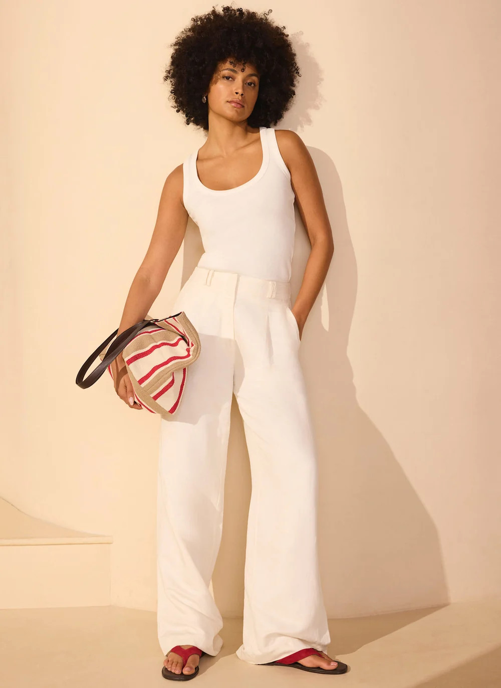 Tilly Neutral Striped Canvas Tote Bag | Mint Velvet
