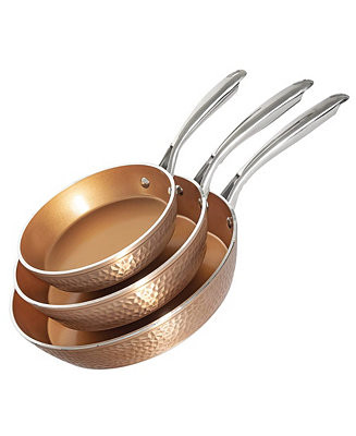 Hammered Copper 3-Piece Ti-Cerama Nonstick Frying Pan Set | Macy's
