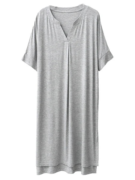 'Hailey' V-Neck Modal Cotton Short Sleeves Midi PJ Dress (4 Colors) | Goodnight Macaroon