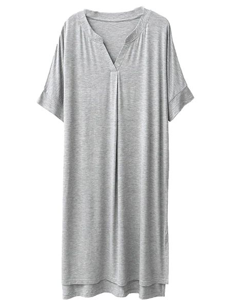 'Hailey' V-Neck Modal Cotton Short Sleeves Midi PJ Dress (4 Colors) | Goodnight Macaroon