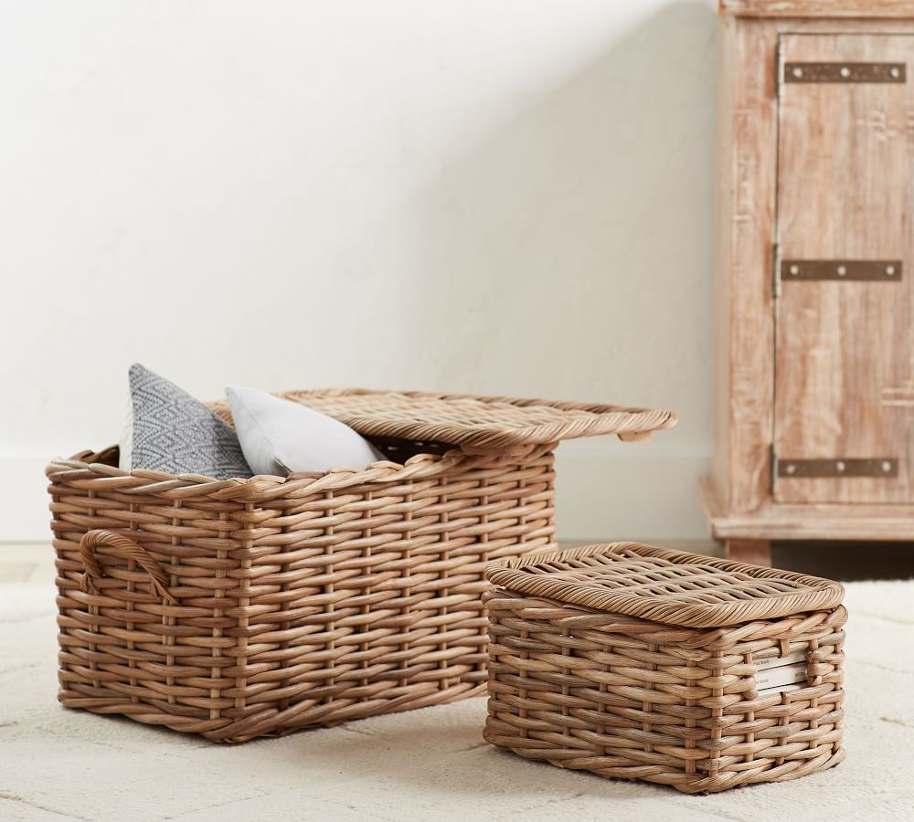 Aubrey Handwoven Lidded Baskets - Natural | Pottery Barn (US)