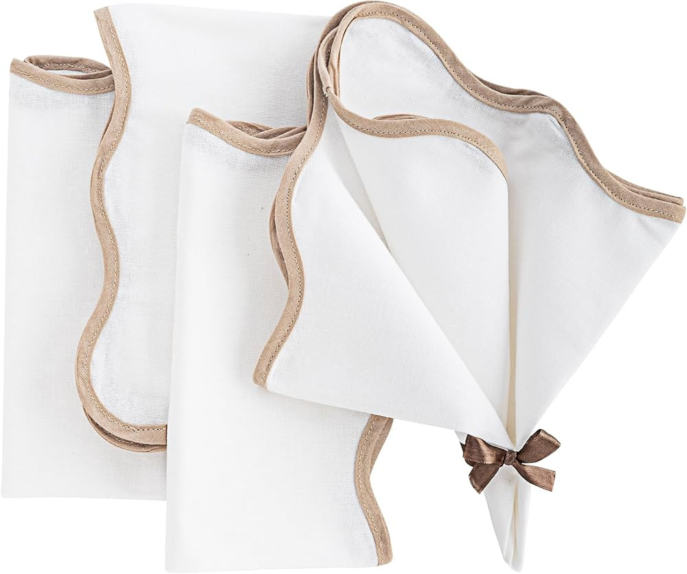Thanksgiving Napkins, 100% Cotton Napkins, Beige Napkins, Scalloped Napkins, Cotton Napkins Set o... | Amazon (US)