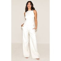 White Tailored Woven Wide Leg Trousers | PrettyLittleThing UK