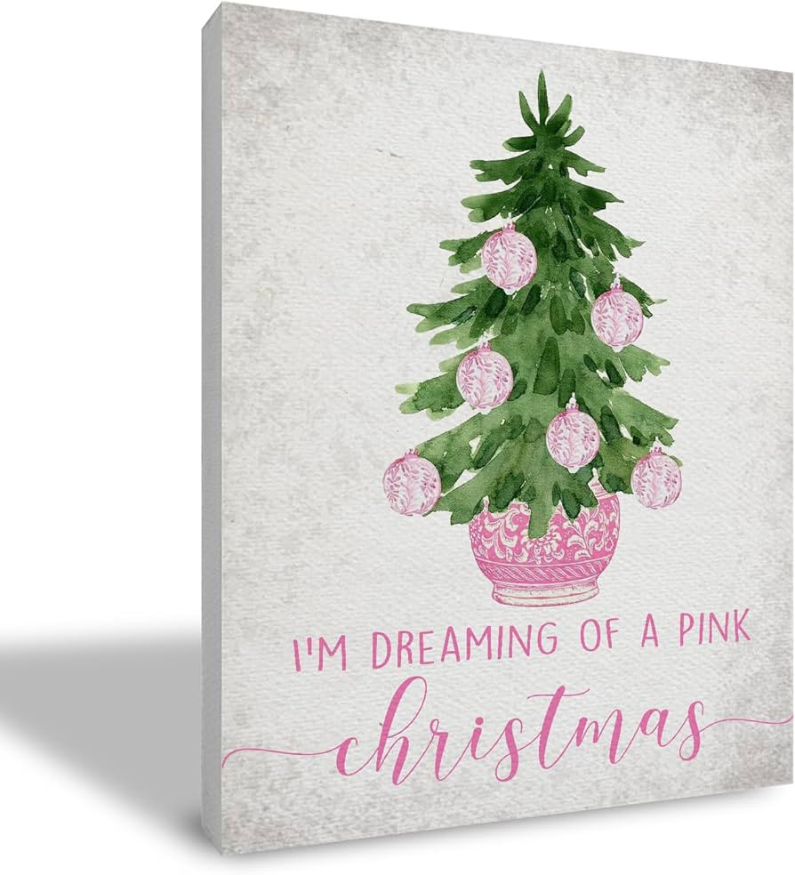 Pink Chinoiserie Christmas Tree Framed Canvas Wall Art, Preppy Christmas Decor, Gra... | Amazon (US)