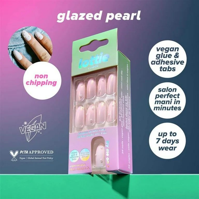 Lottie London Stay Press'd, Press on Nail Set, Pink with 3D Pearls Almond Shape, Glazed Pearl, 24... | Walmart (US)