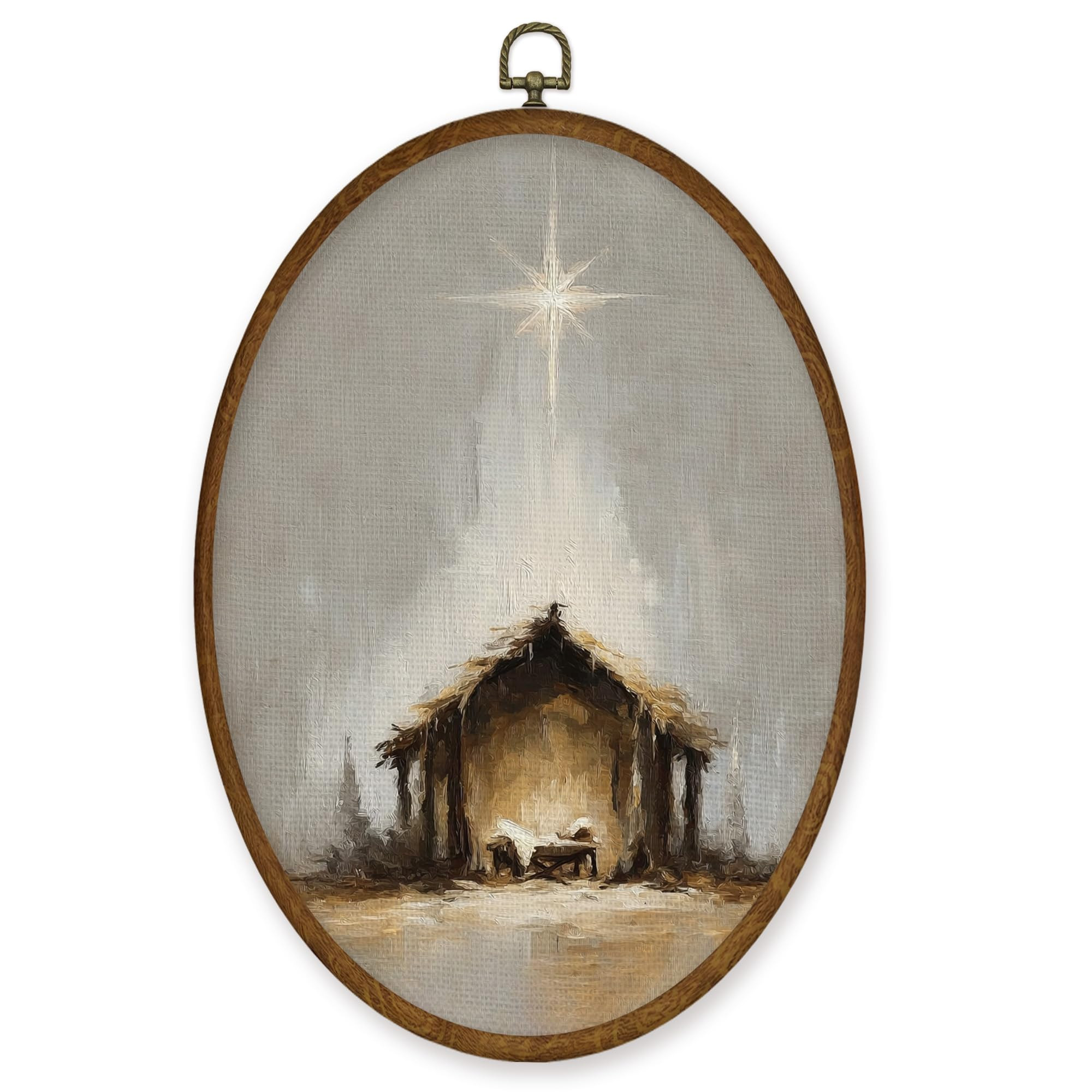 WULQYING Vintage Christmas Tree Wall Art Decor, Christmas Oval Framed Canvas Art Prints, Rustic F... | Amazon (US)