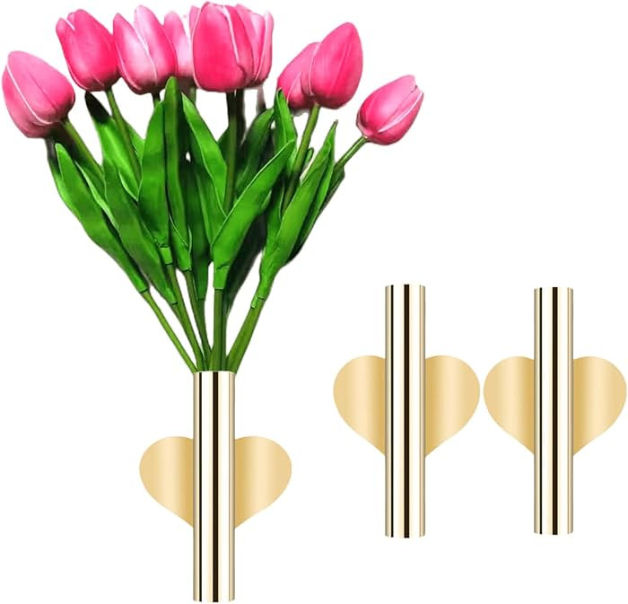 2 Pcs Gold Wall Decor, Plant Wall Vase Metal Tube Decoration Holder Used to Display Dried Flowers... | Amazon (US)