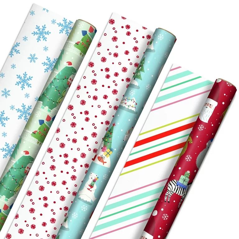 Hallmark Trendy Reversible Christmas Wrapping Paper for Kids (3 Rolls: 120 Sq. ft. Total) Dinosau... | Walmart (US)