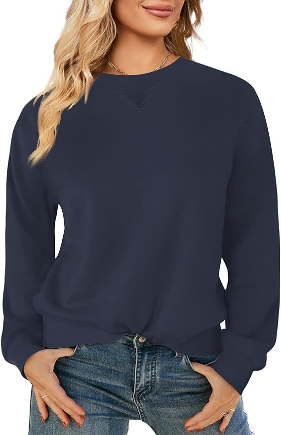 Elesomo Womens Sweatshirts Crew Neck Cotton Casual Long Sleeve Pullover Tops | Amazon (US)