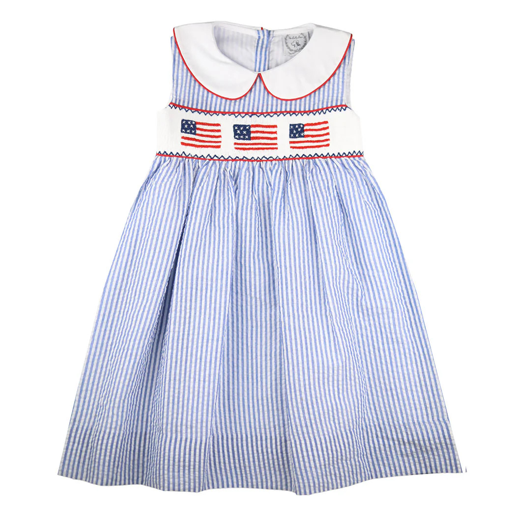 Smocked Seersucker Flag Dress | The Bella Bean