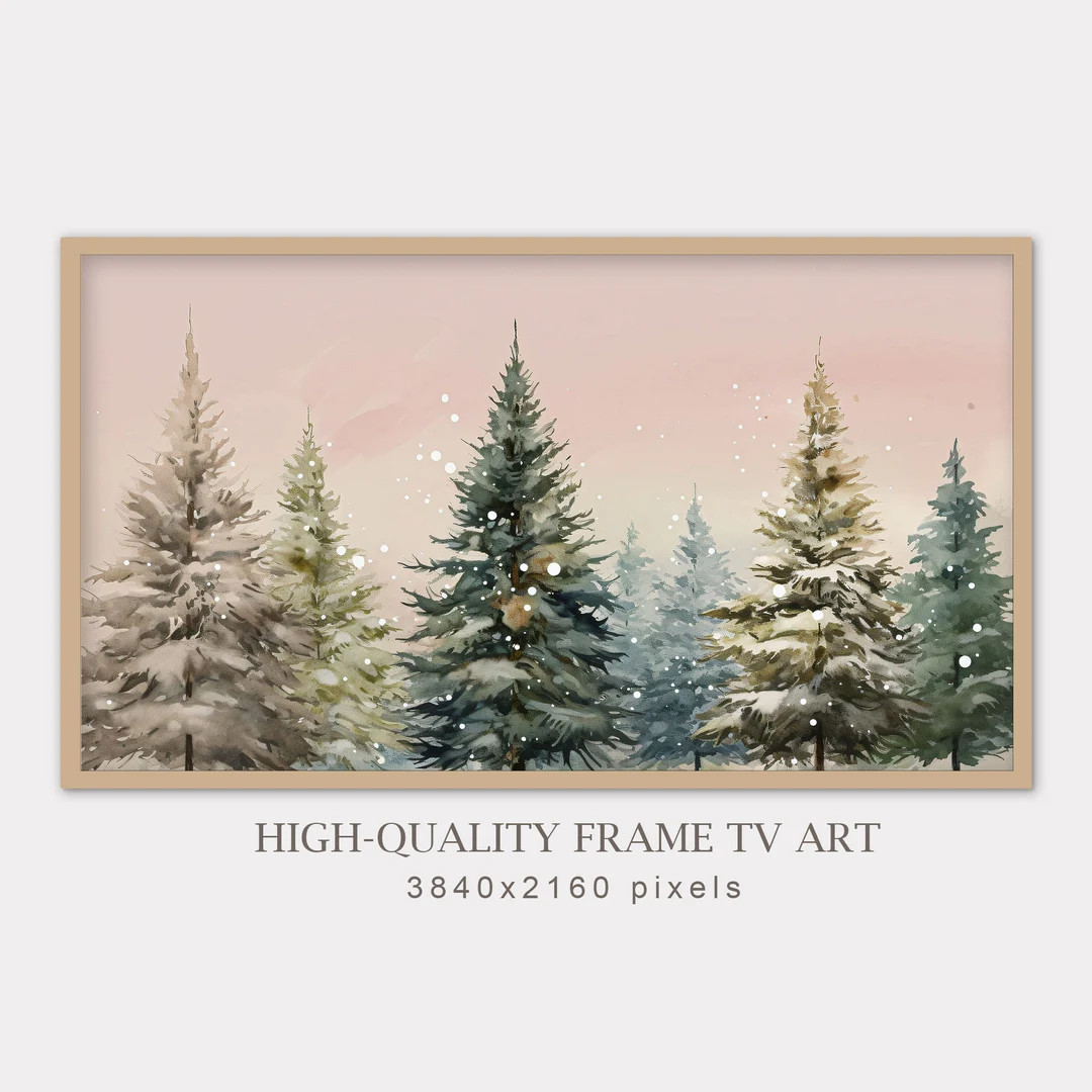 Christmas Samsung Frame TV Art, Winter Trees Painting, Christmas Decor, Winter Holiday Painting, ... | Etsy (US)
